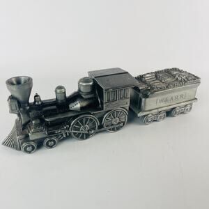 Vintage 1974 Banthrico Train Banks Pewter 2 Piece Set Home Peoples Bank 11”